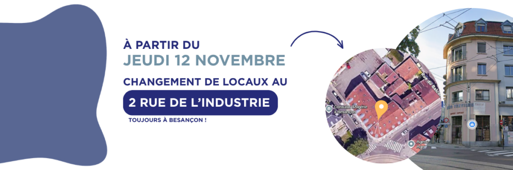 Bannière web informant du déménagement d'INTERMED dans ses nouveaux locaux au 2 rue de l'industrie, à partir du 12 novembre 2026